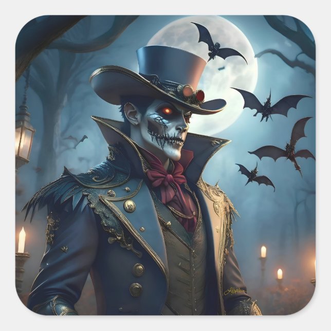 Halloween Steampunk Southern Gentleman Zombie Square Sticker (Front)