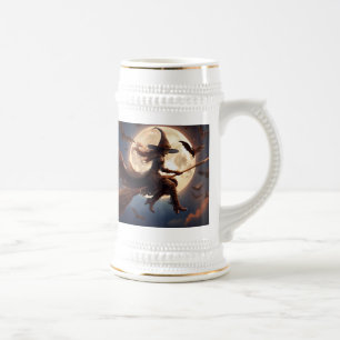 Halloween Steampunk Witch Moonlight Flight Beer Stein