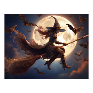 Halloween Steampunk Witch Moonlight Flight Photo Print
