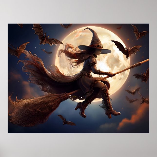 Halloween Steampunk Witch Moonlight Flight Poster (Front)