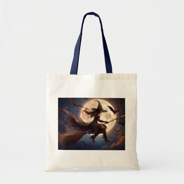 Halloween Steampunk Witch Moonlight Flight Tote Bag (Front)