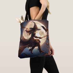 Halloween Steampunk Witch Moonlight Flight Tote Bag