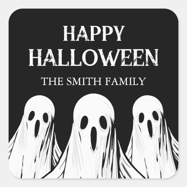 Halloween sticker with black and white ghost (Front)
