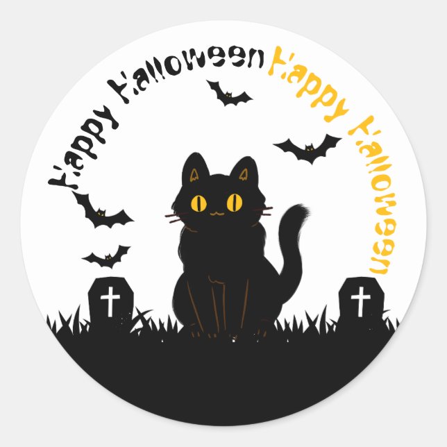 Halloween sticker with black cat (Front)