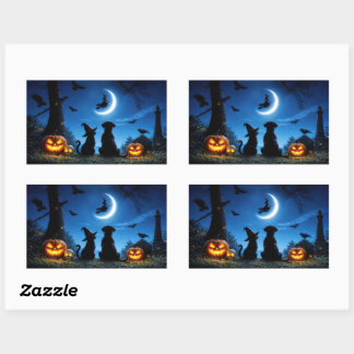 Halloween Stickers with Cute Dog and Cat
