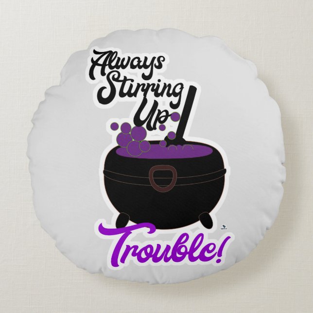 Halloween Stirring Up Trouble Witch Cauldron  Round Pillow (Front)