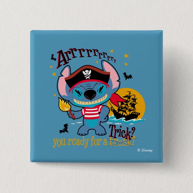 Halloween Stitch Pirate 2 Inch Square Button (Front)