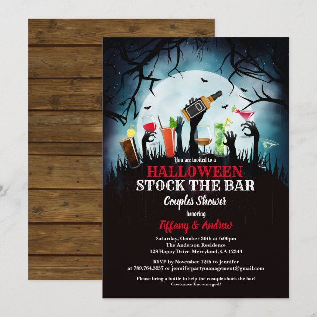 Halloween stock le bar invitation cocktail zombie (Devant / Derrière)
