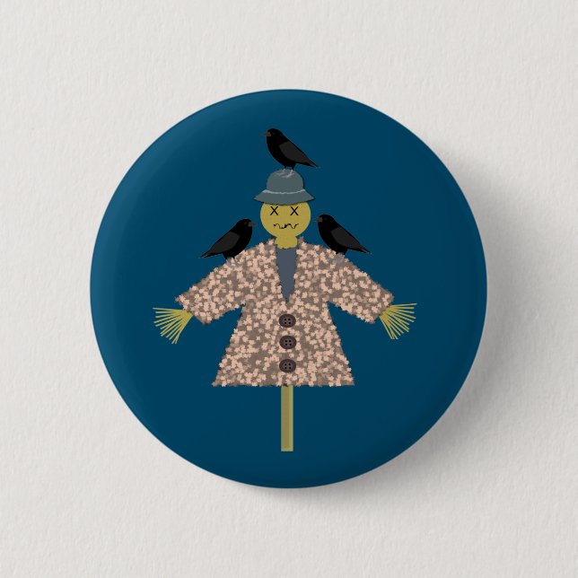 Halloween Straw Scarecrow and Ravens 2 Inch Round Button (Front)