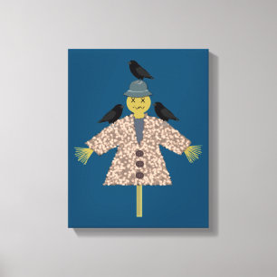 Halloween Straw Scarecrow and Ravens Canvas Print
