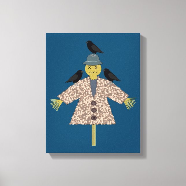 Halloween Straw Scarecrow and Ravens Canvas Print (Front)