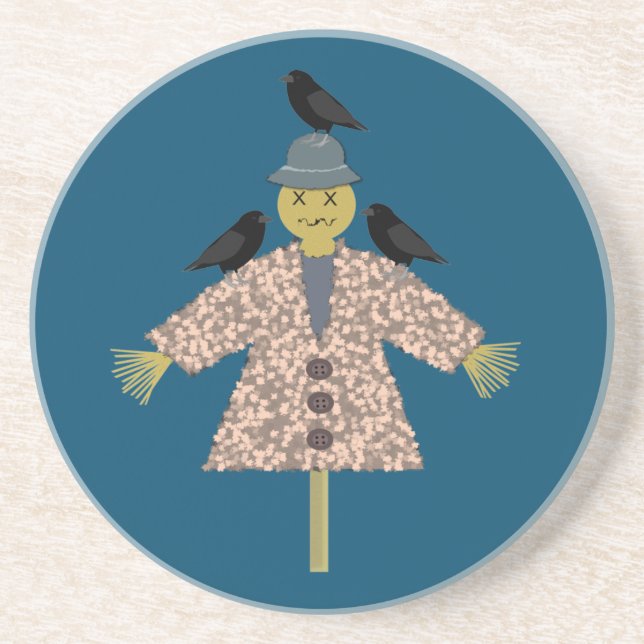 Halloween Straw Scarecrow and Ravens Coaster (Front)