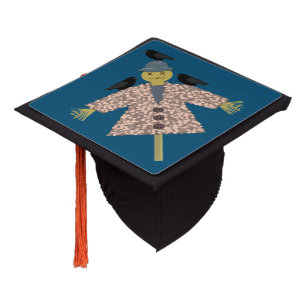 Halloween Straw Scarecrow and Ravens Graduation Cap Topper