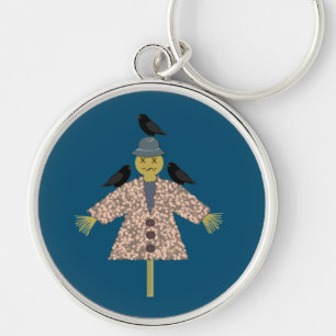 Halloween Straw Scarecrow and Ravens Keychain