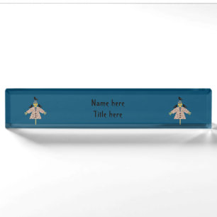 Halloween Straw Scarecrow and Ravens Nameplate