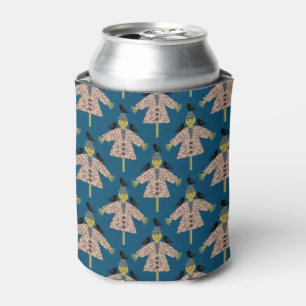 Halloween Straw Scarecrow and Ravens Patterned Can Cooler