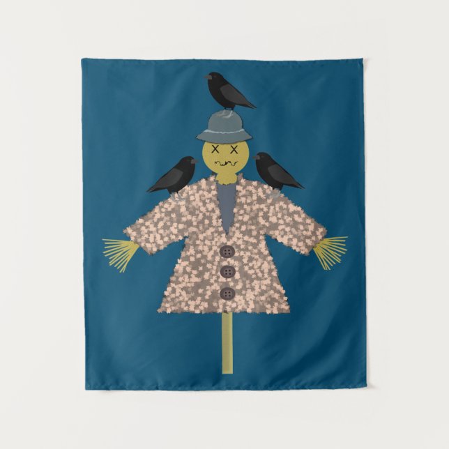 Halloween Straw Scarecrow and Ravens Tapestry (Front)