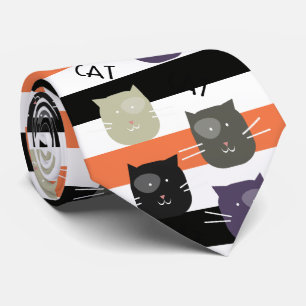 Halloween Stripe Adorable Cat with Spot Whimsical Tie