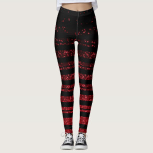 Halloween Stripe black and Red Glitter Leggings