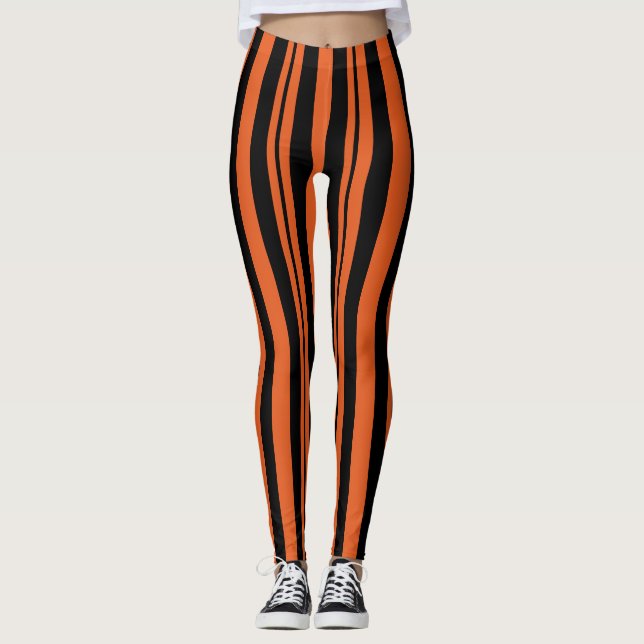 Halloween Stripe Orange and Black Leggings (Front)