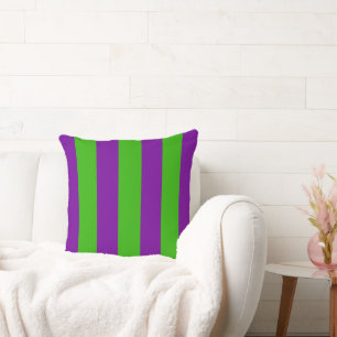 Halloween Stripes in Purple and Green Throw Pillow