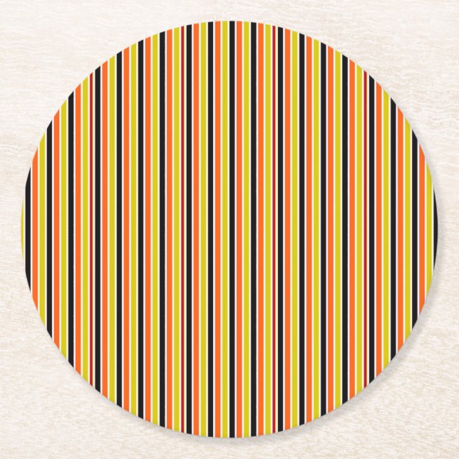 Halloween Stripes Round Paper Coaster (Front)