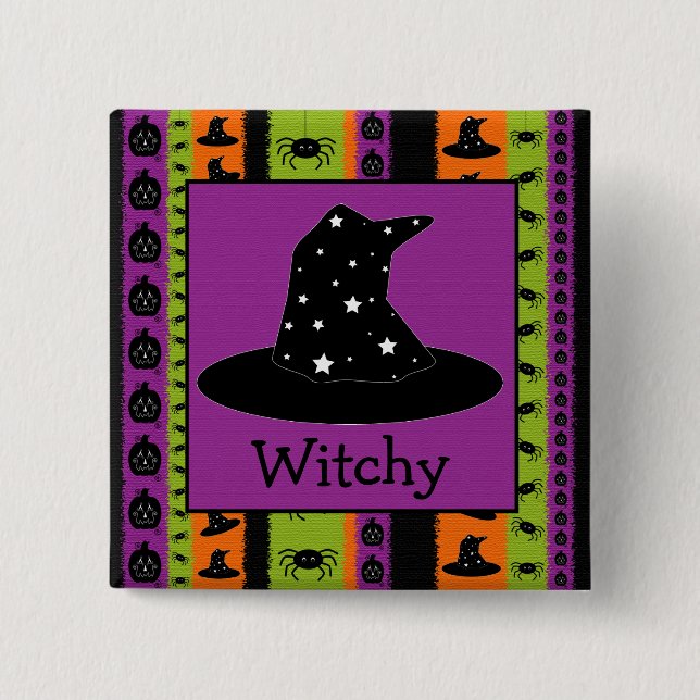 Halloween Stripes Witch Hat Button (Front)