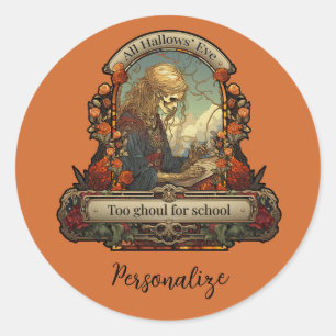 Halloween Student Skeleton Funny Quote Personalize Classic Round Sticker