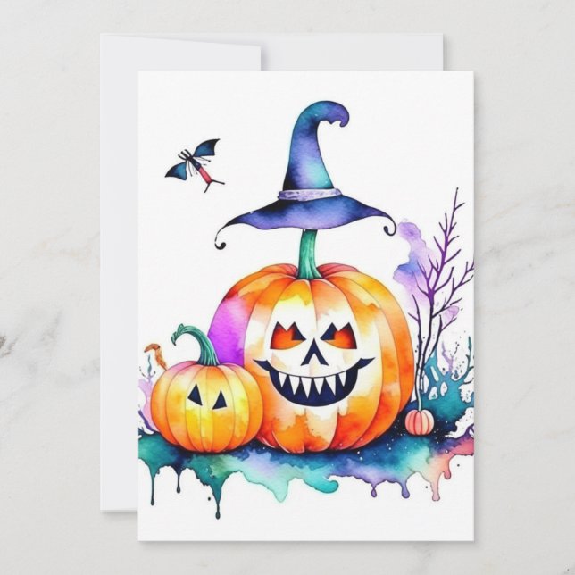 Halloween Study in Watercolors & Pen Holiday Card (Front)
