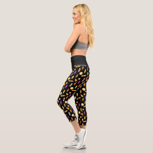 Halloween Style Candy Patter on Black Capri Leggings