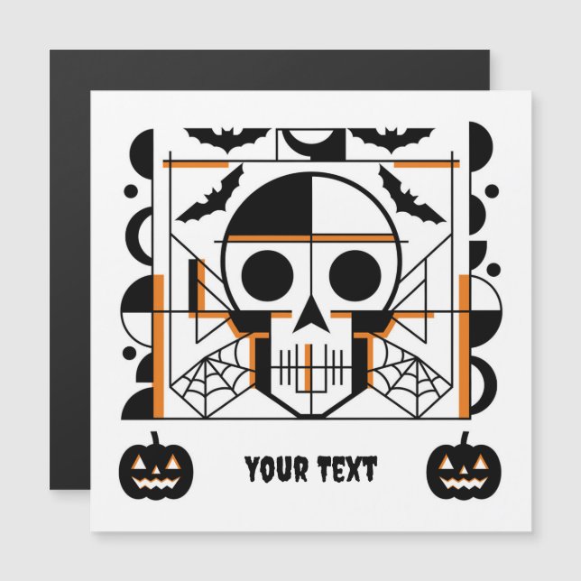 Halloween-style skull, bats, spider webs (Front/Back)