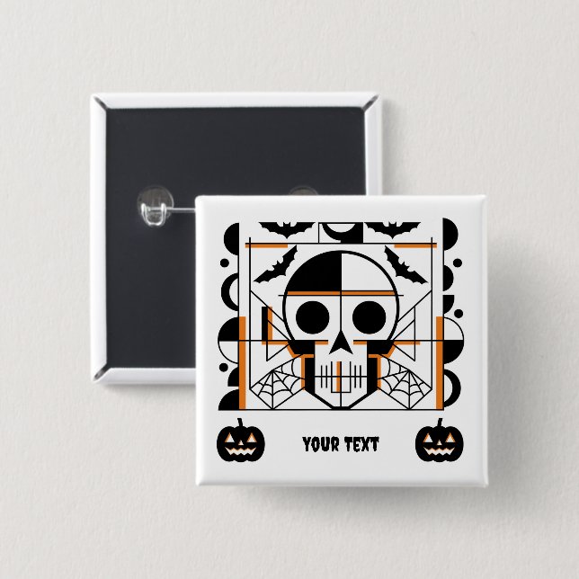 Halloween-style skull, bats, spider webs 2 inch square button (Front & Back)