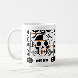 Halloween-style skull, bats, spider webs coffee mug