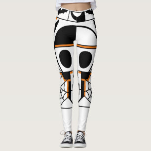 Halloween-style skull, bats, spider webs leggings