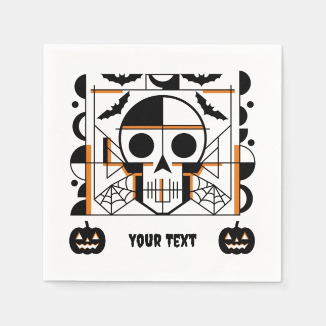 Halloween-style skull, bats, spider webs napkin (Front)