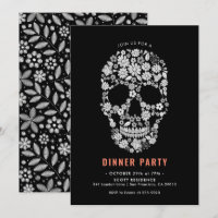 Halloween Sugar Skull Black Floral Dinner Party