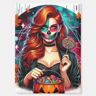 Halloween Sugar Skull Candy Girl Rectangle Magnet