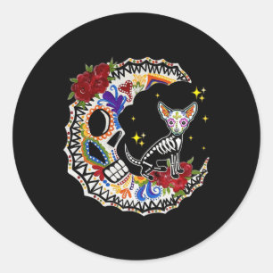 Halloween Sugar Skull Chihuahua and Moon Lover  Classic Round Sticker