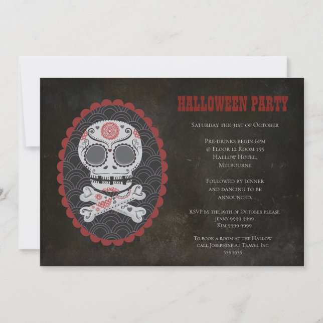 Halloween Sugar Skull Day of the Dead Party Invite (Front)