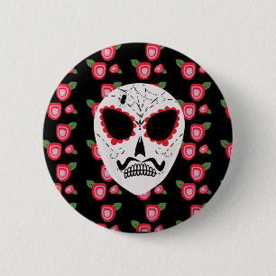 Halloween Sugar Skull Dias De Los Muertos Roses 2 Inch Round Button