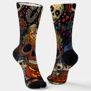 Halloween,Sugar Skull Pumpkins Fiesta, Calavera  Socks