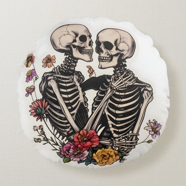 Halloween Sugar Skull Round Pillow (Front)