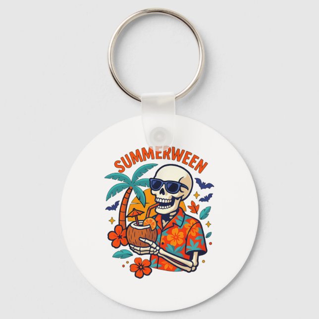 Halloween Summer Ween Skeleton Spooky Vacation Flo Keychain (Front)