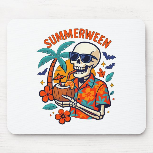 Halloween Summer Ween Skeleton Spooky Vacation Flo Mouse Pad (Front)
