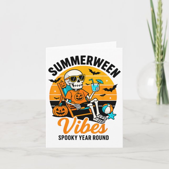 Halloween Summer Ween Vibes Spooky Skeleton Float  Card (Front)