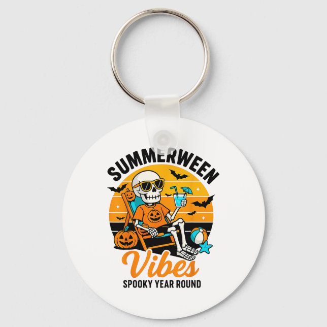 Halloween Summer Ween Vibes Spooky Skeleton Float  Keychain (Front)