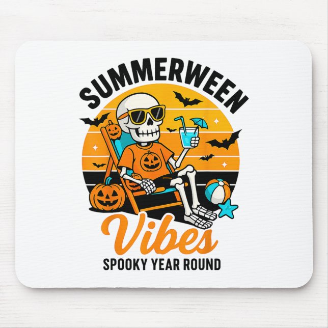 Halloween Summer Ween Vibes Spooky Skeleton Float  Mouse Pad (Front)