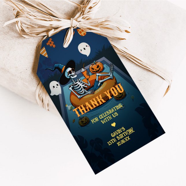 Halloween Summerween Pool Birthday Favour Tags (Halloween Pool Summerween Birthday Favor Tags)