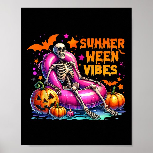 Halloween Summerween Vibes Summer Vacation Skeleto Poster (Front)