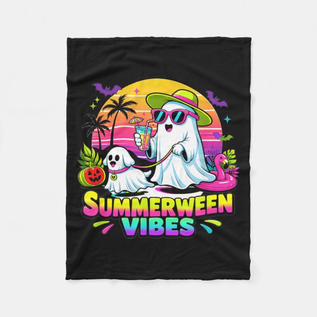 Halloween Summerweens Funny Ghosts Walking Dog Fleece Blanket (Front)